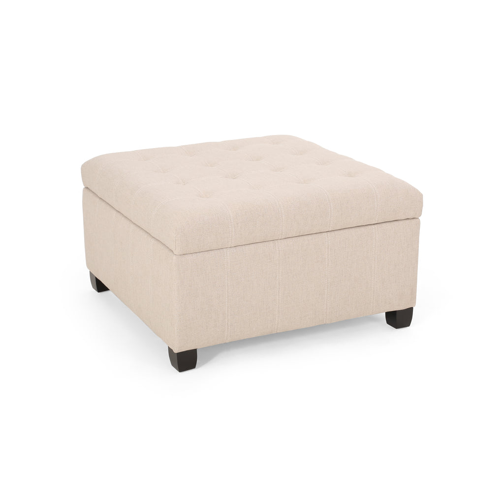 ISABELLA Ottoman Storage Solution in Wheat Fabric with Birch Legs - Grand Goldman Shop