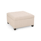 ISABELLA Ottoman Storage Solution in Wheat Fabric with Birch Legs - Grand Goldman Shop