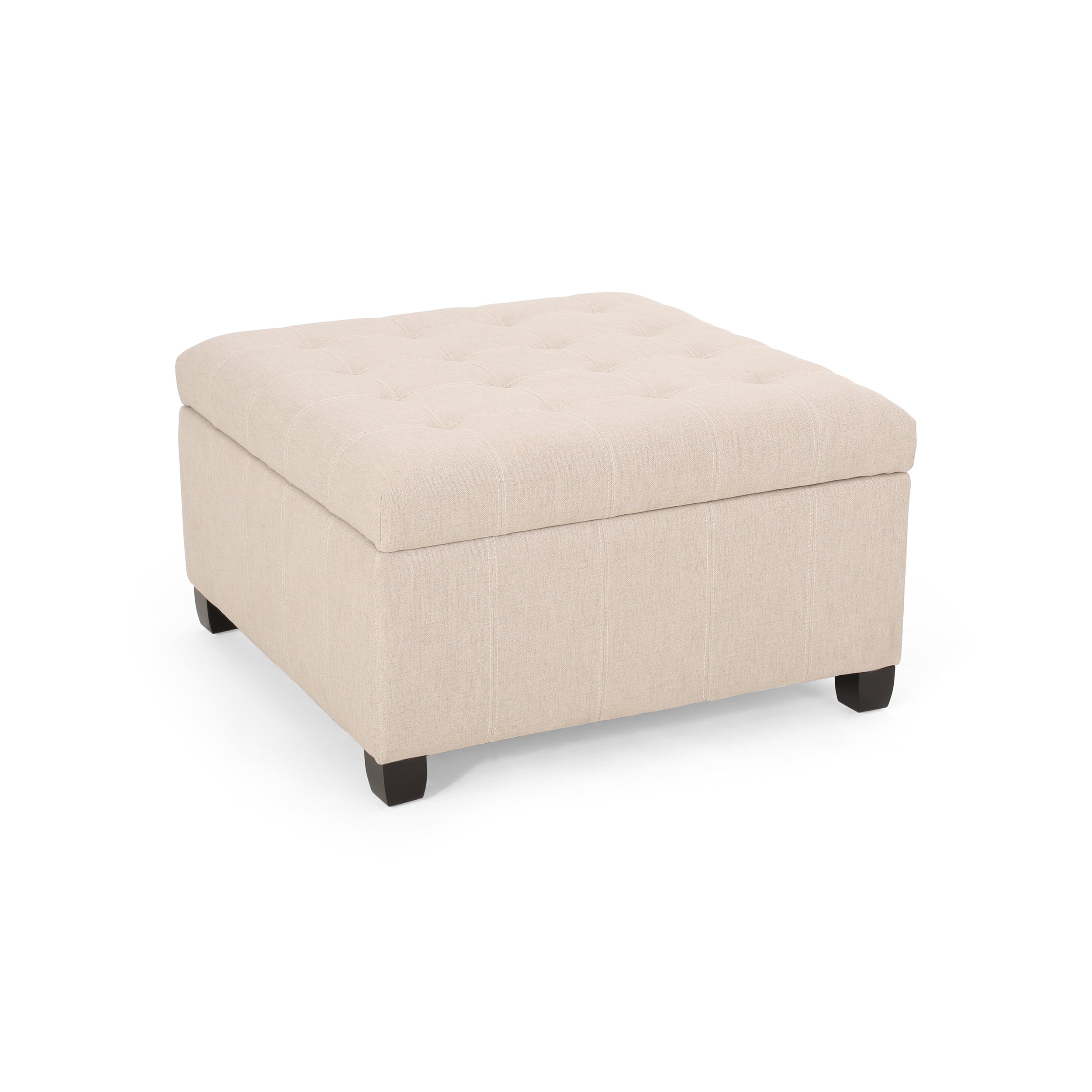 ISABELLA Ottoman Storage Solution in Wheat Fabric with Birch Legs - Grand Goldman Shop
