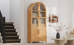K&K 71' Tall Arched Kitchen Pantry Cabinet with Door Shelves, Farmhouse Kitchen Storage Cabinet with Open & Adjustable Shelves, Hidden Drawer & Glass Door, Cupboard for Kitchen, Dining Room, Natural - Grand Goldman Shop