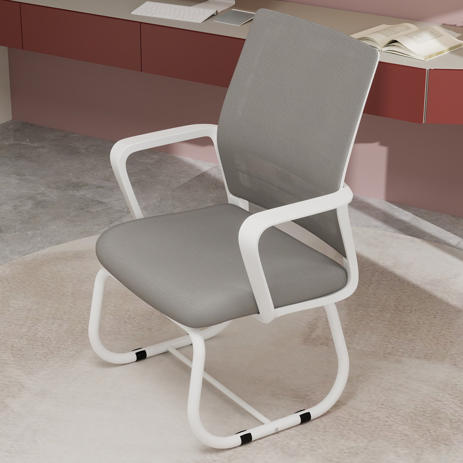 Minimalist Modern Office Chair with Metal Frame, Soft Mesh Backrest, White+Gray, for Home and Office Use | Premium Home Decor