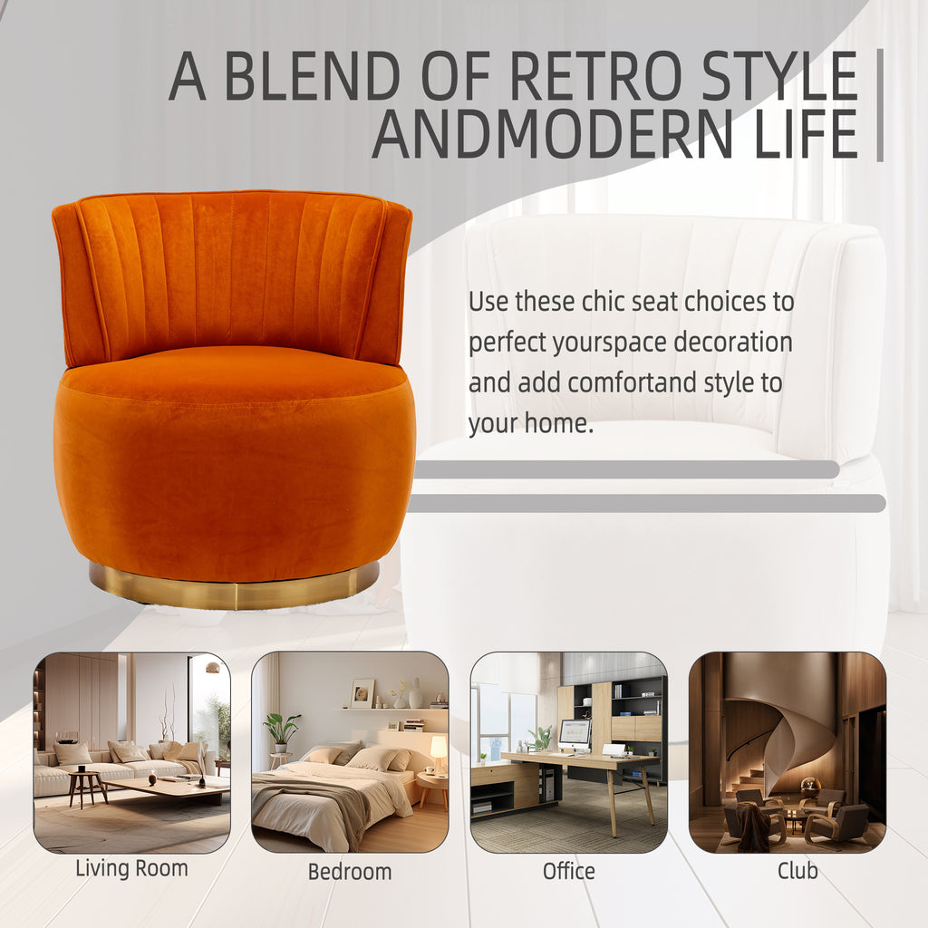 360 Degree Swivel Cuddle Barrel Accent Sofa Chair, Fluffy Velvet Round Armchair, Orange, 25.20'' x 25.59'' x 26.38'' - Grand Goldman Shop