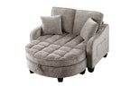 Two-seater sofa, double sofa chaise longue, with irregular armrests and backrests, footrest with storage space, comes with two small throw pillows, suitable for living room and bedroom - Brown - Grand Goldman Shop