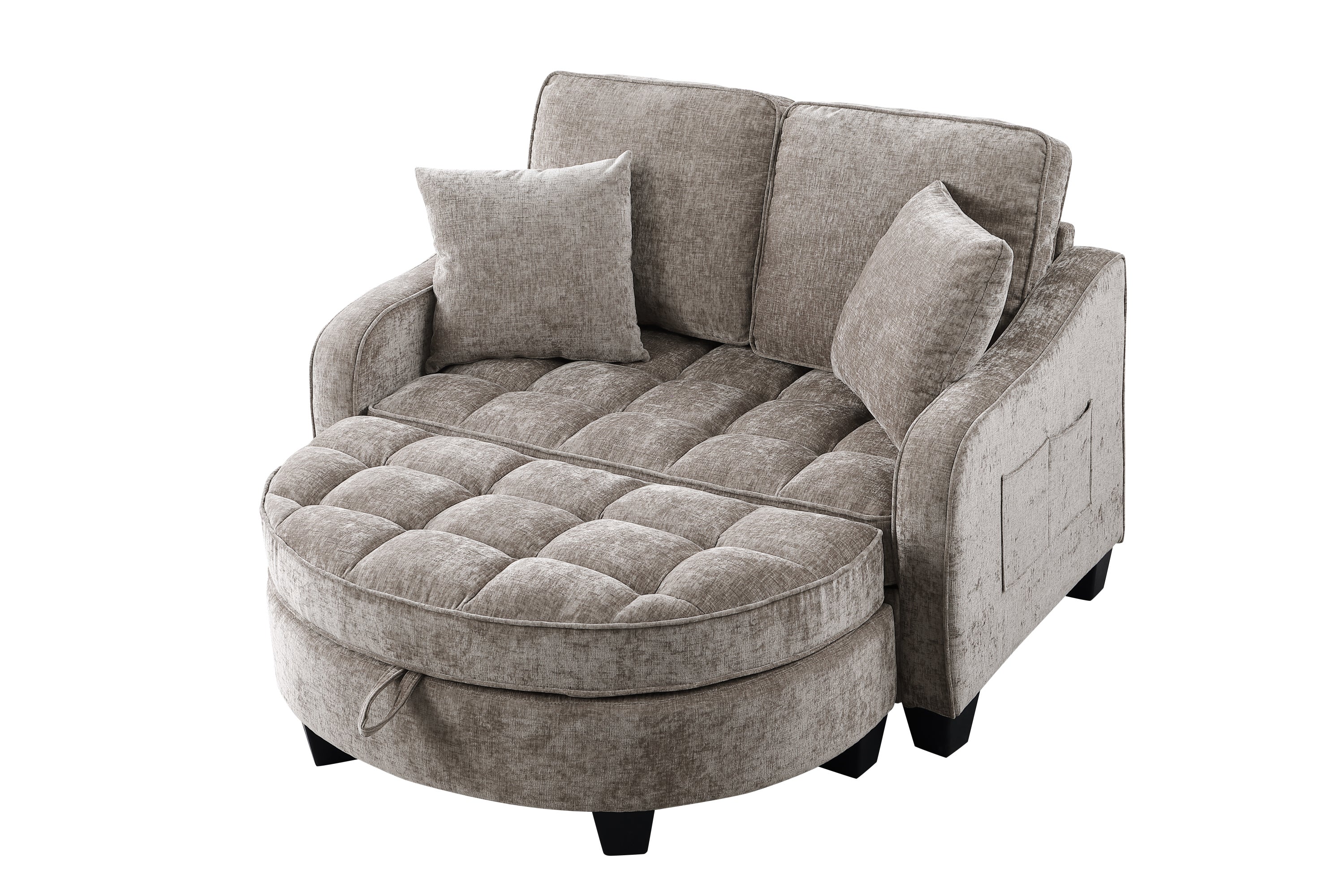Two-seater sofa, double sofa chaise longue, with irregular armrests and backrests, footrest with storage space, comes with two small throw pillows, suitable for living room and bedroom - Brown - Grand Goldman Shop