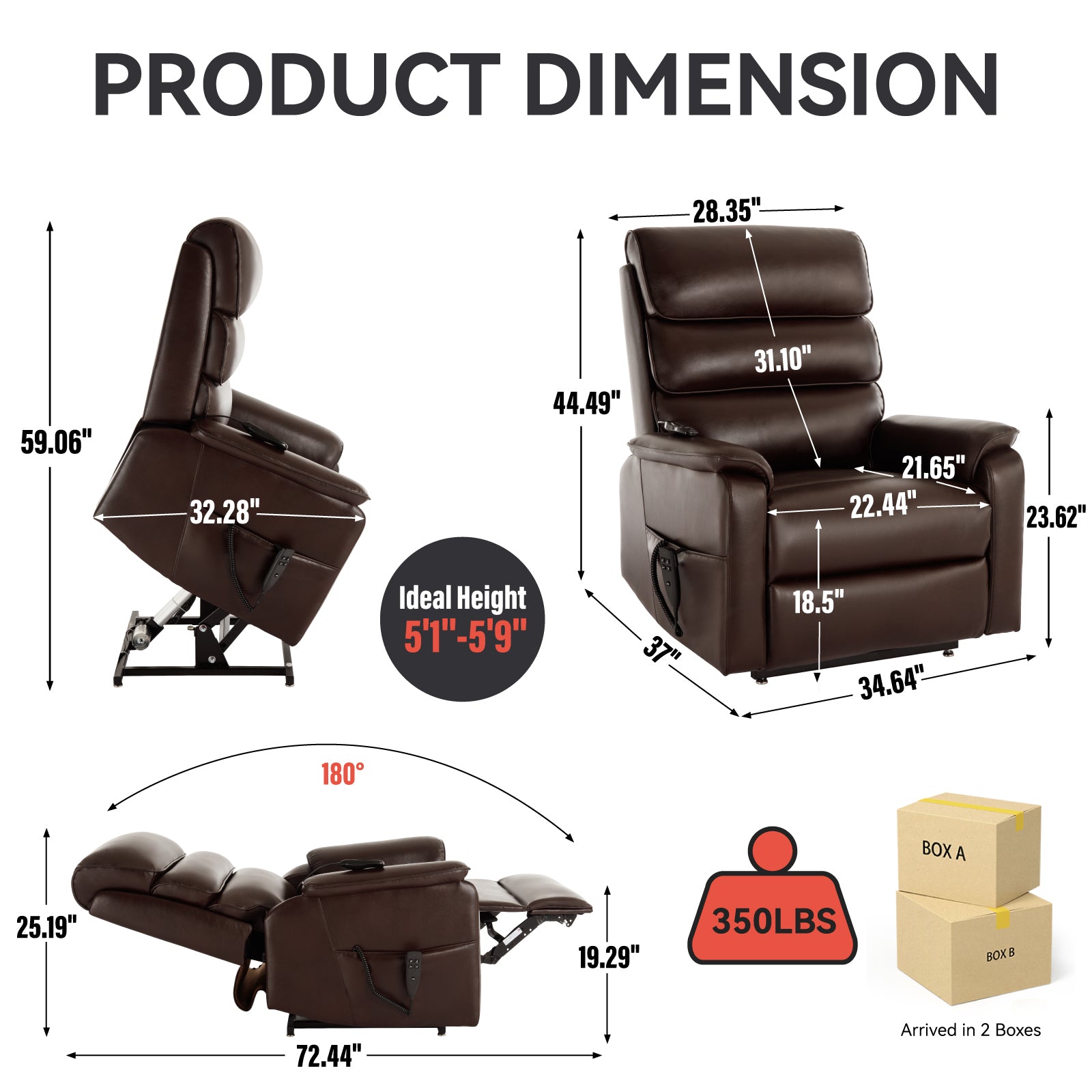 Brown Leatheraire Dual Motor Infinite Position Up to 350 LBS Power Lift Recliner Chair with Power-Remote, Heat Massage and Heavy Duty Motion Mechanism - Grand Goldman Shop