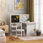 Qaba Kids Table and Chair Set, 3 in 1 Kids Art Table and Chair Set with Storage Shelves, Foldable Blackboard, Whiteboard & Ro
