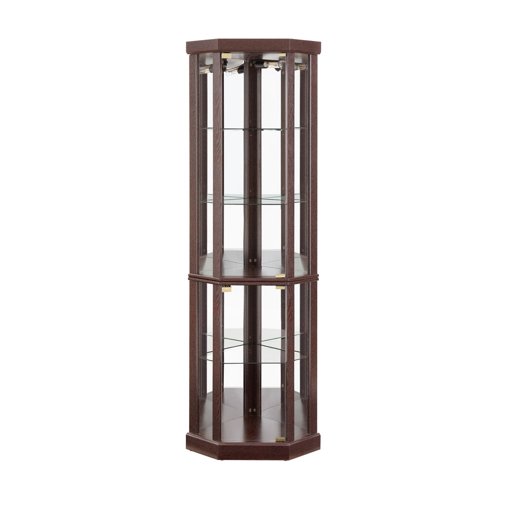 Corner Lighted Curio Cabinet Corner Glass Cabinet Lighted Curio Cabinet Corner Display Case for Living Room, Curio Cabinet, Antique collection, Wine,Bar Glass Storage Light Included,Dark Cherry - Grand Goldman Shop