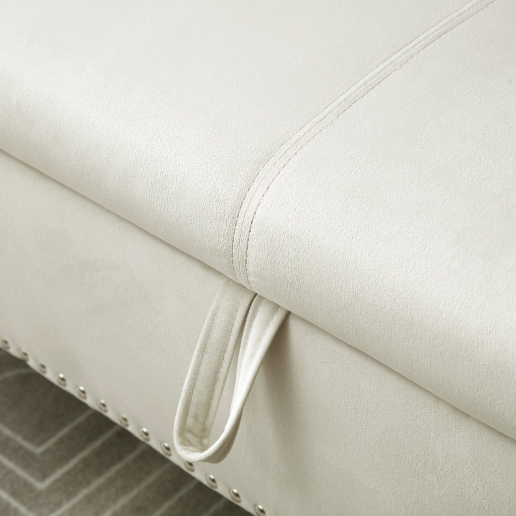 Aijia 63' Velvet Multifunctional Storage Rectangular Sofa Stool Buttons Tufted Nailhead Trimmed Solid Wood Legs with 1 Pillow,Beige - Grand Goldman Shop