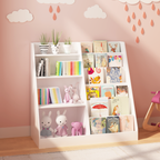 New Kids Bookshelf and Toy Storage Organizer, Multifunctional 4 Tier Wooden Kids Book Shelf with  Bookcase Display Stand in K