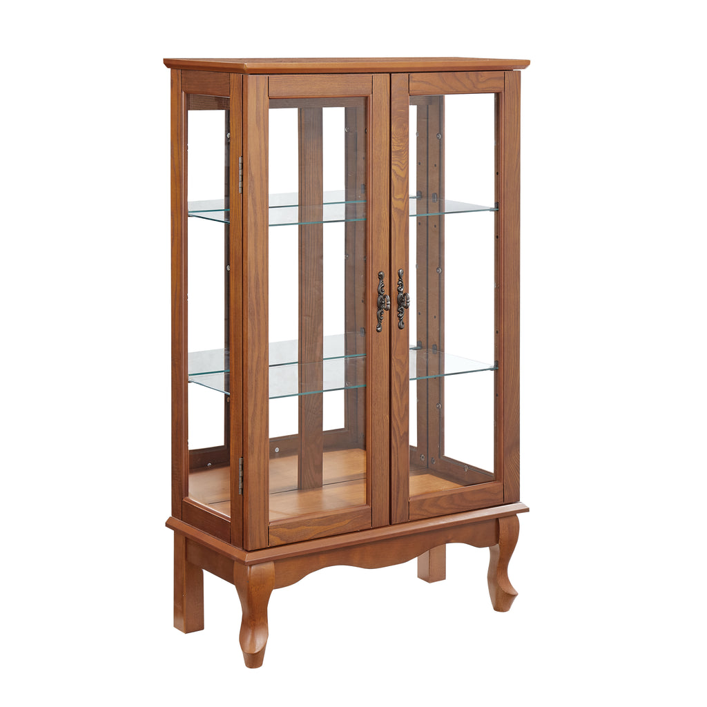 2 Doors Curio Cabinet with Tempered Glass Doors, Curio Cabinets with Mirrored Back Panel and Adjustable Shelves, Lighted Display Cabinet for Home, Office Light Bulb Included Oak - Grand Goldman Shop