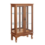 2 Doors Curio Cabinet with Tempered Glass Doors, Curio Cabinets with Mirrored Back Panel and Adjustable Shelves, Lighted Display Cabinet for Home, Office Light Bulb Included Oak - Grand Goldman Shop