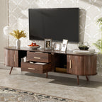 Mid-Century Modern TV Stand for 80' TV, Entertainment Center with Storage in Dark Brown, Solid Wood and MDF Construction, 70.8' L x 15.5' W x 18.1' H - Grand Goldman Shop