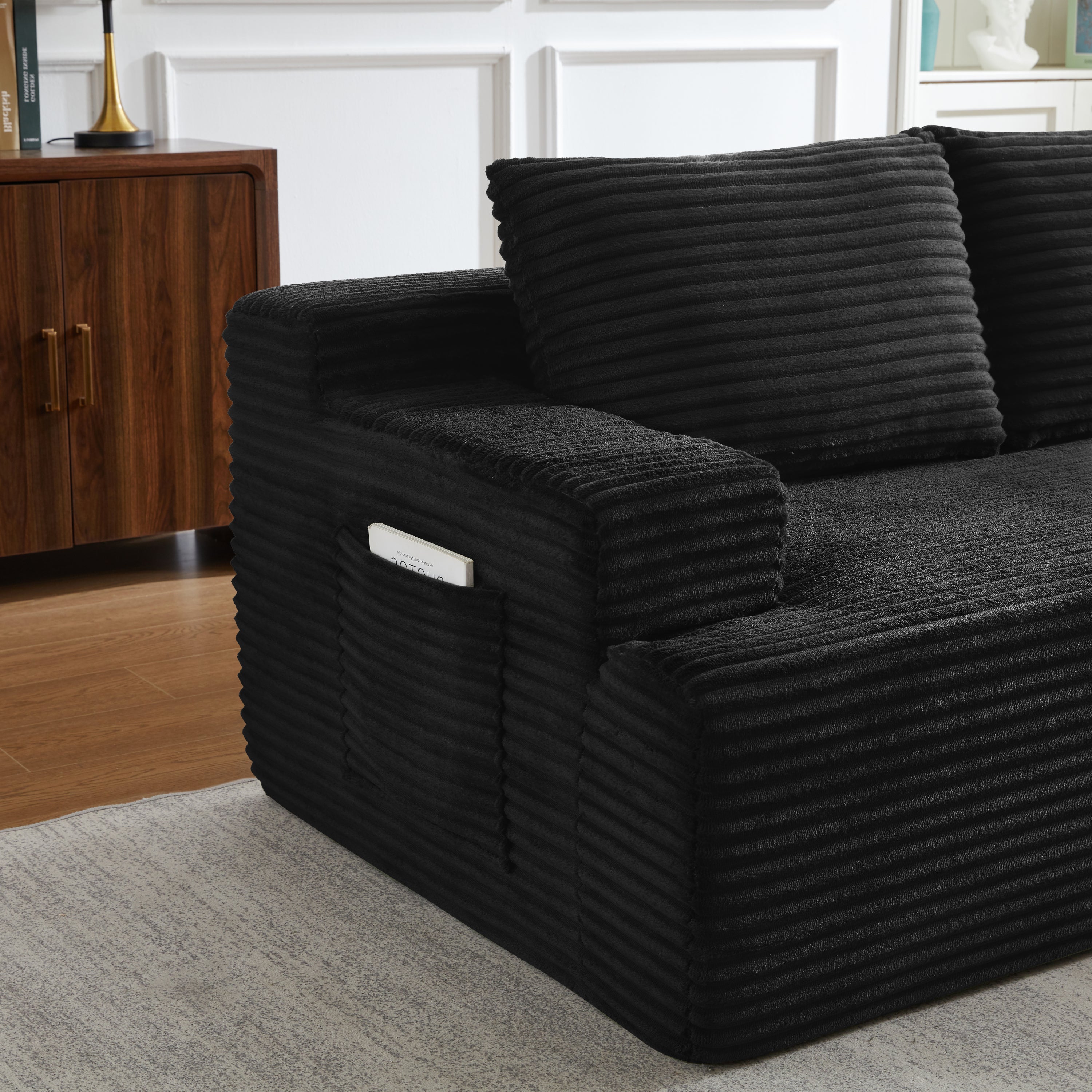 L-Shaped Cloud Sectional Sofa with Deep Seat,No Assembly Required,Modular Couches Sleeper for Living Room,Bedroom,Apartment,Black - Grand Goldman Shop