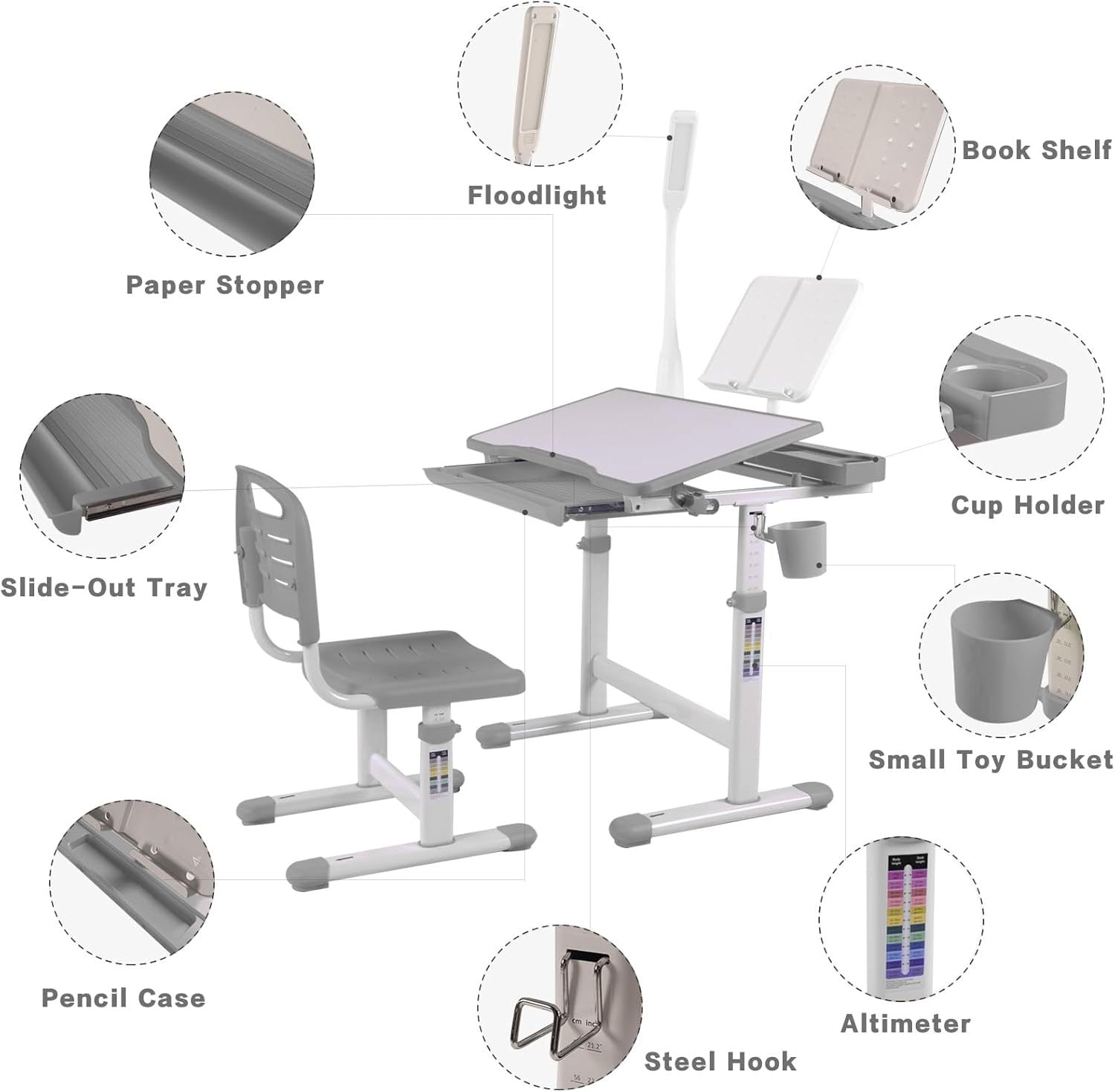 Desk for Kids Desk and Chair Set Kids Art Desk Drafting Table Desk Set with Adjustable Height, 40-Degree Tiltable Children De