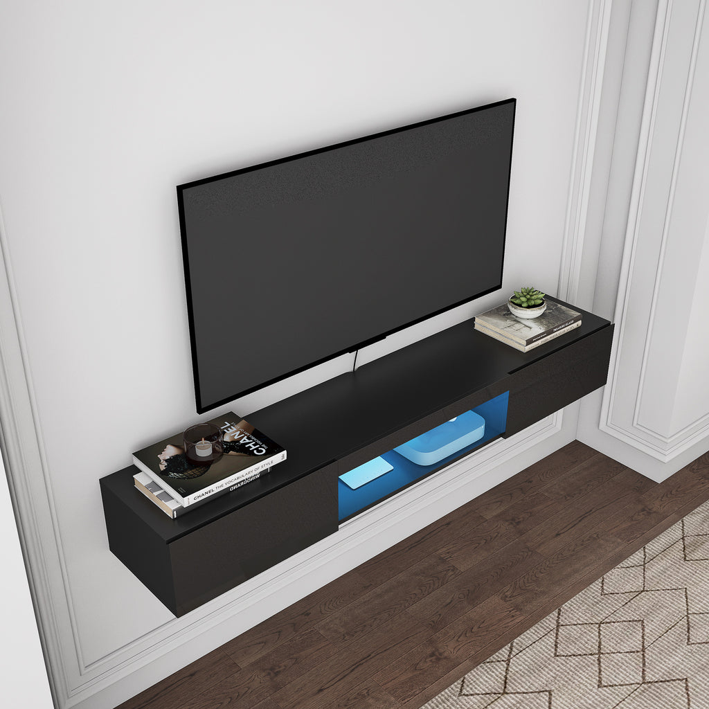 Floating TV Stand Wall Mounted with 16 Color LEDs,63' Modern TV Stand, Floating TV Cabinet Entertainment Center for 55 60 65 Inch TV,Black - Grand Goldman Shop