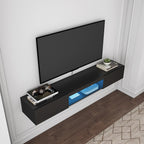 Floating TV Stand Wall Mounted with 16 Color LEDs,63' Modern TV Stand, Floating TV Cabinet Entertainment Center for 55 60 65 Inch TV,Black - Grand Goldman Shop