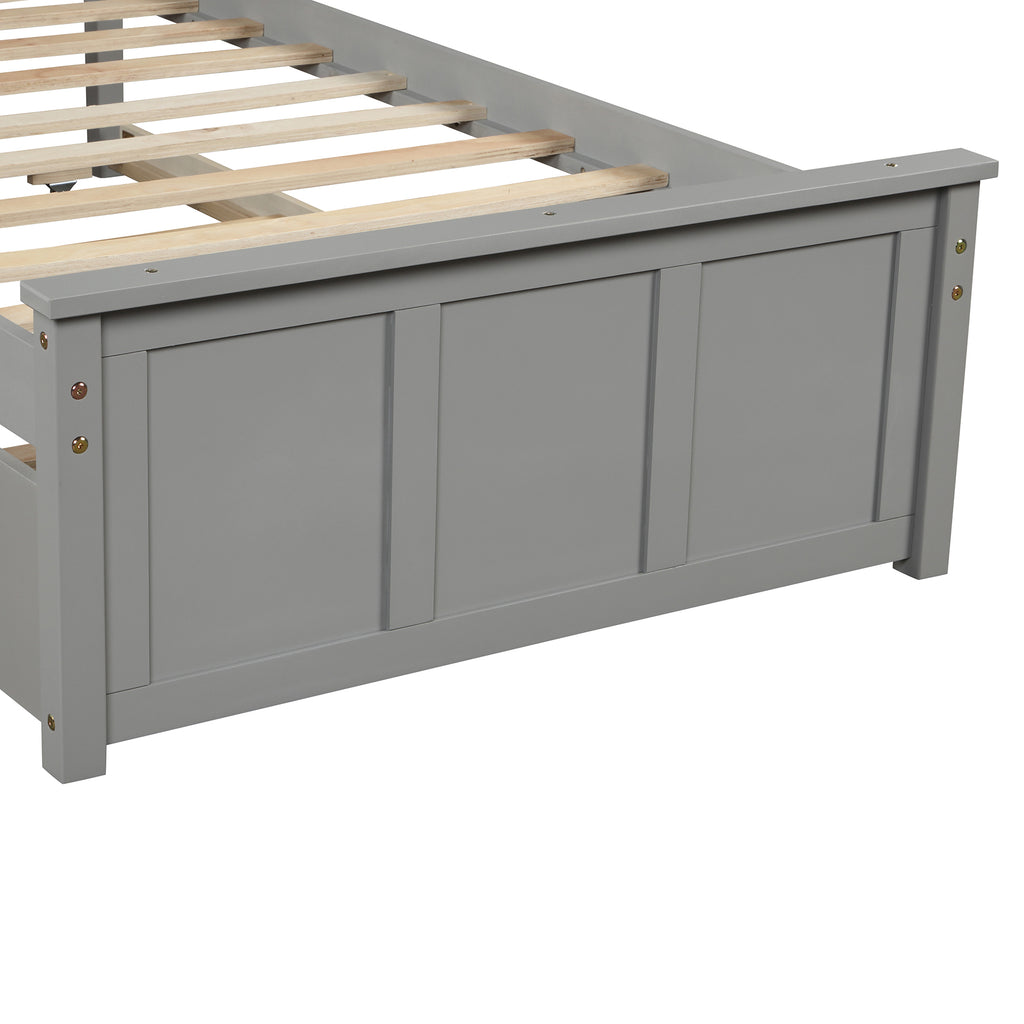 Gray Platform Bed with Twin Trundle and Frame, Solid Wood and MDF Construction, Twin Size - Grand Goldman Shop