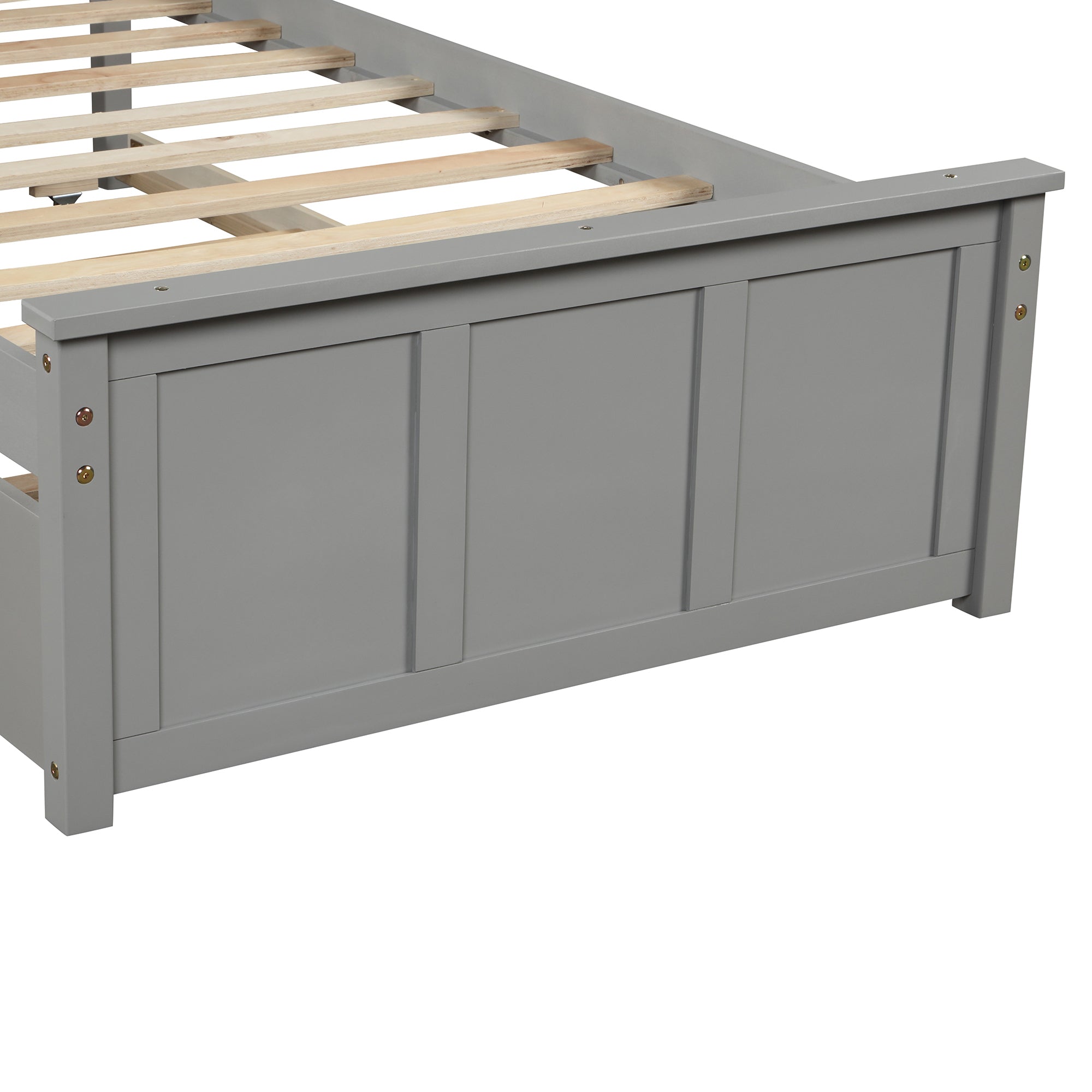 Gray Platform Bed with Twin Trundle and Frame, Solid Wood and MDF Construction, Twin Size - Grand Goldman Shop