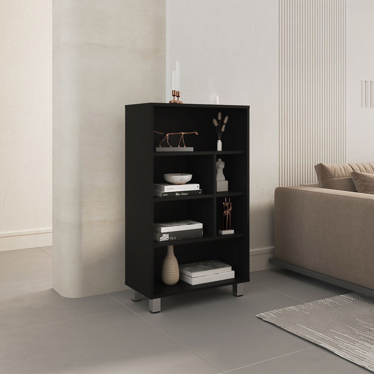 Bellagio 40' Tall Four-Tier Shelf Narrow Bookcase Black | Premium Home Decor - Grand Goldman
