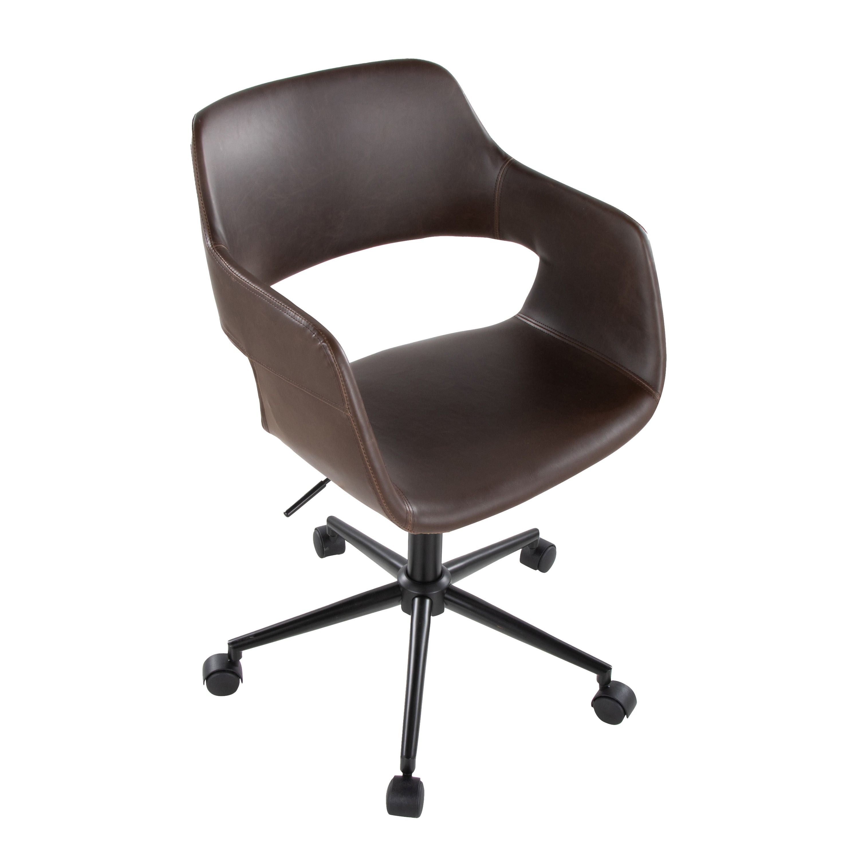 Contemporary Task Chair in Black Metal and Espresso Faux Leather - Grand Goldman