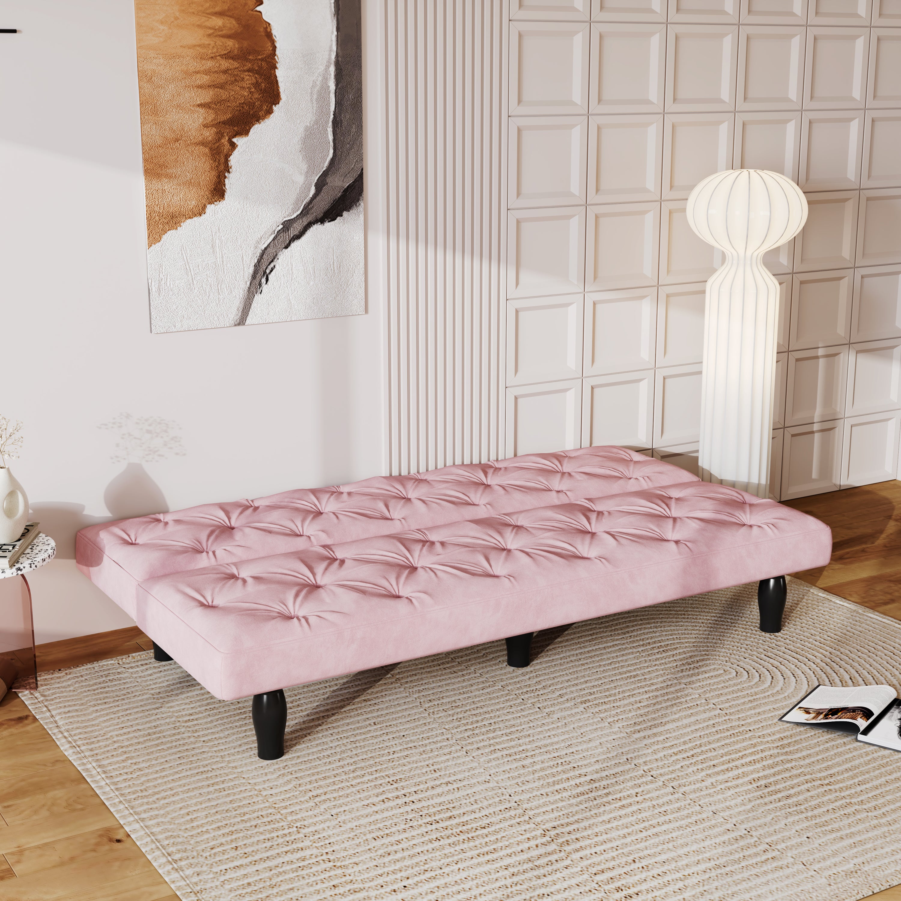 Sofa to Sofa Bed Transformation: 66' Pink Velvet Sofa Bed, Ideal for Family Living Rooms, Apartments & Bedrooms - Grand Goldman Shop