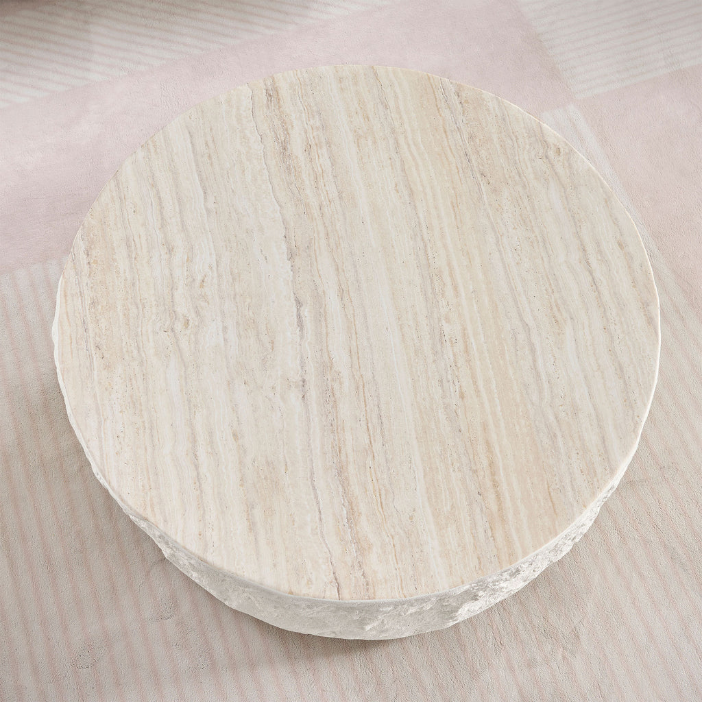 35.43''Fiberglass Round Center Coffee Table for Living Room Vintage Table,Imitation Stone Table front of the Sofa,Modern Design Coffee Table for Office,Apartment,No Need Assembly - Grand Goldman Shop