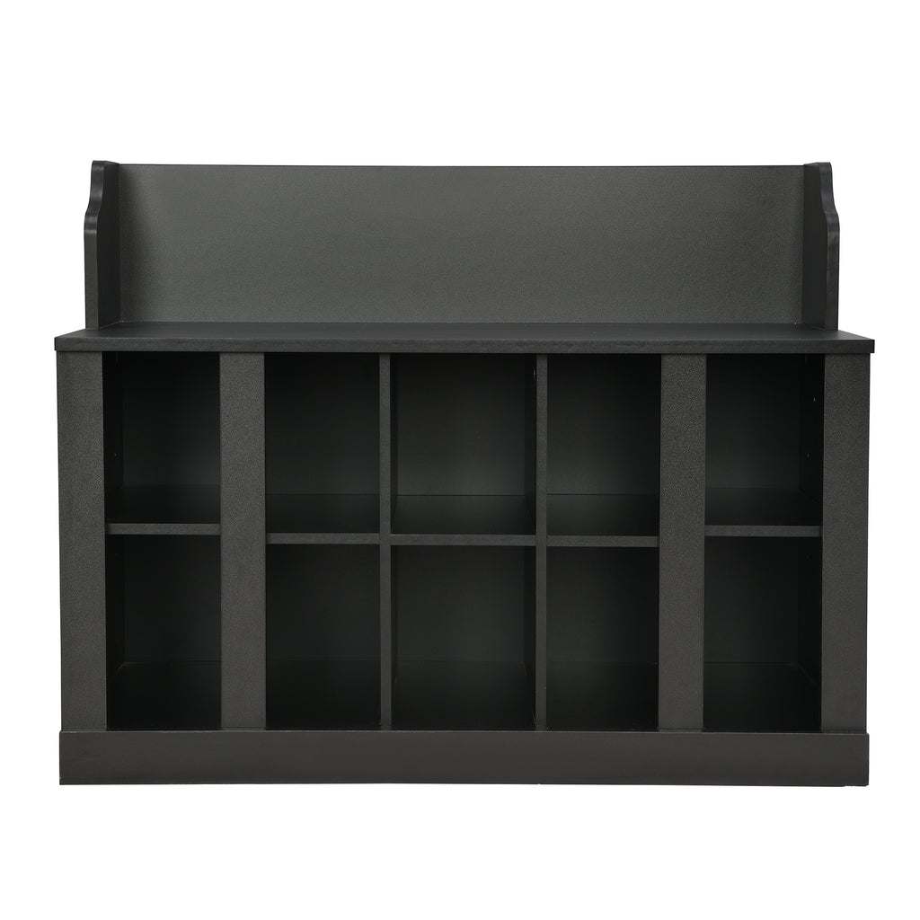ON-TREND Shoe Storage Bench with Shelves and 4 Hooks, Elegant Hall Tree with Wall Mounted Coat Rack, Entryway Organizer For Hallway, Foyer, Mudroom, Black - Grand Goldman Shop