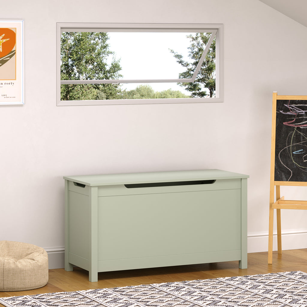 Kids Wooden Toy Box Storage with Safety Hinged Lid for Ages 2+ (Sage) | Premium Home Decor - Grand Goldman