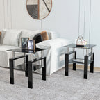 Modern Tempered Glass Tea Table Coffee Table End Table Set in Black with Metal Legs, 17.72 x 17.72 x 20.5 Inches - Grand Goldman Shop