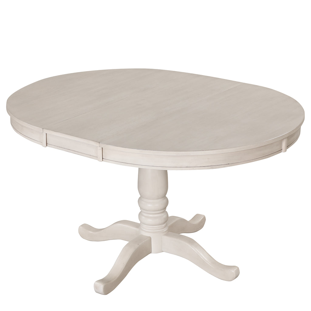 Antique White Modern Dining Table Set for 4 with Round Table and Chairs, Solid Wood & MDF - Grand Goldman Shop