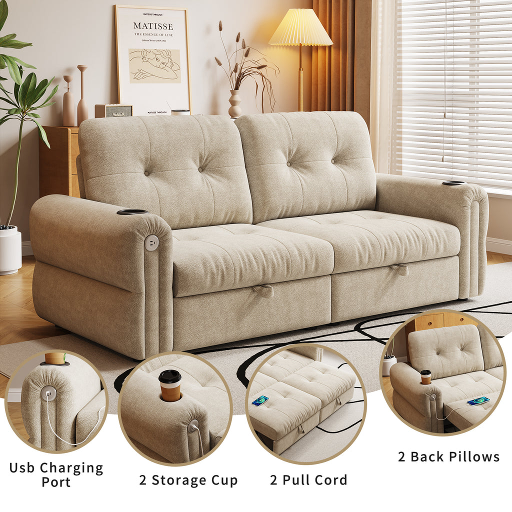It is a multi-functional sofa, a 77-inch convertible sofa bed, and a 2-in-1 piece suitable for both sitting and lying down. Made of  Chenille fabric, it is suitable for living rooms, bedrooms - Grand Goldman Shop