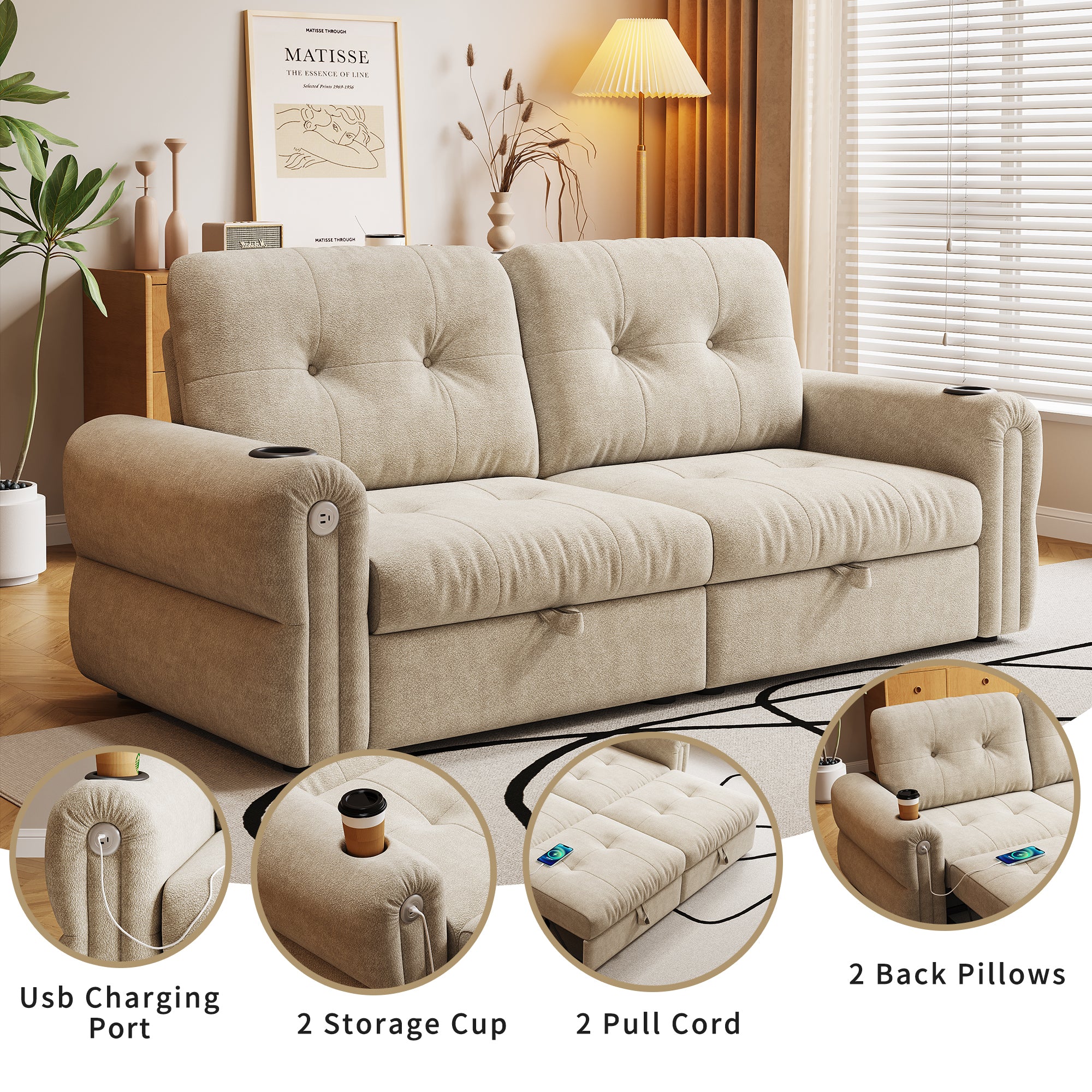 It is a multi-functional sofa, a 77-inch convertible sofa bed, and a 2-in-1 piece suitable for both sitting and lying down. Made of  Chenille fabric, it is suitable for living rooms, bedrooms - Grand Goldman Shop
