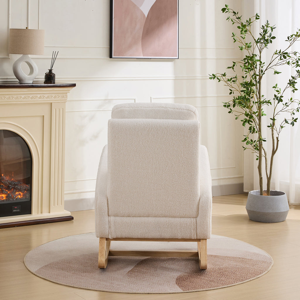27.2'W Rocking Chair for Nursery, Sherpa Glider Chair with High Back and Side Pocket, Rocking Accent Armchair with Rubber Wood Legs for Living Room/Bedroom.Ivory - Grand Goldman Shop