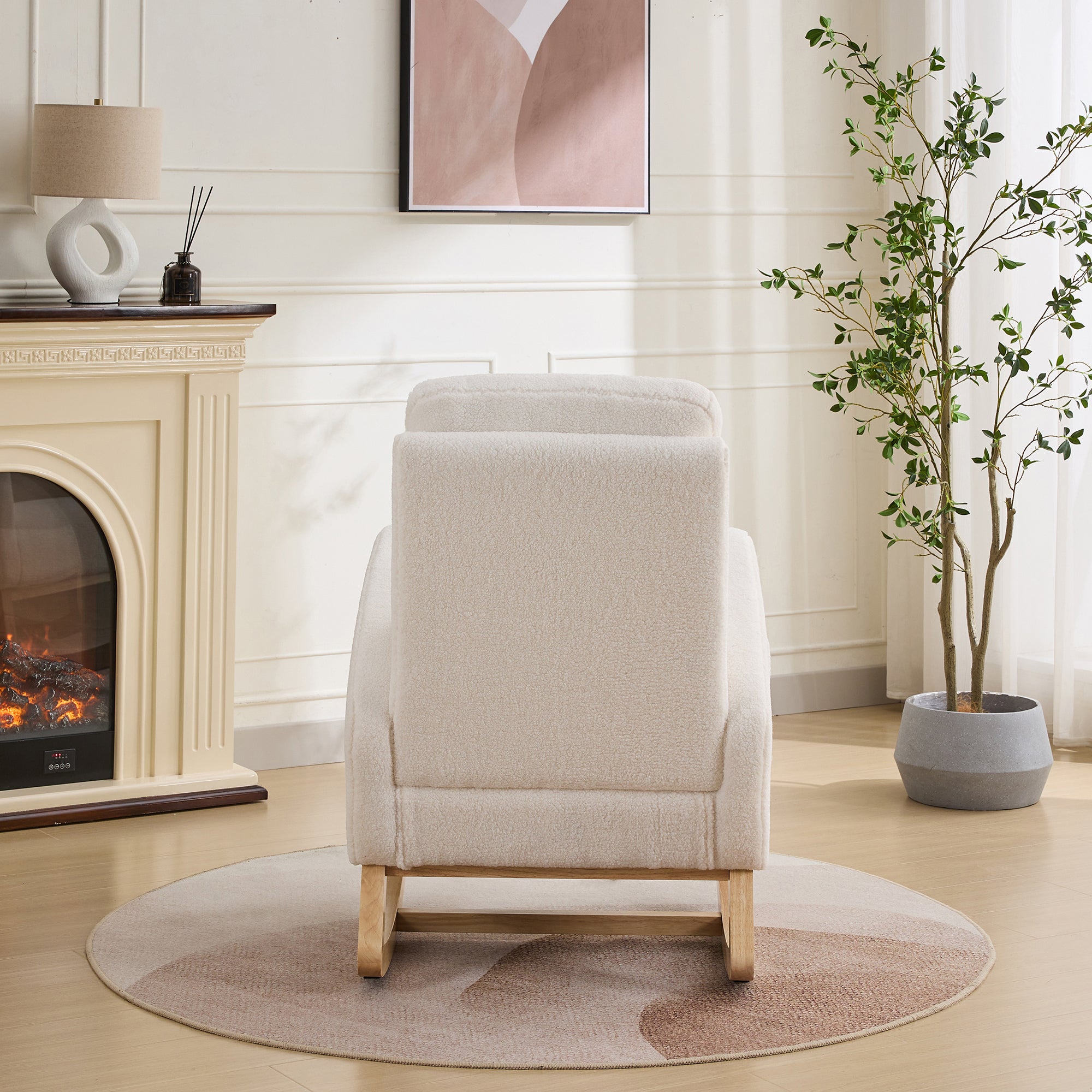 27.2'W Rocking Chair for Nursery, Sherpa Glider Chair with High Back and Side Pocket, Rocking Accent Armchair with Rubber Wood Legs for Living Room/Bedroom.Ivory - Grand Goldman Shop