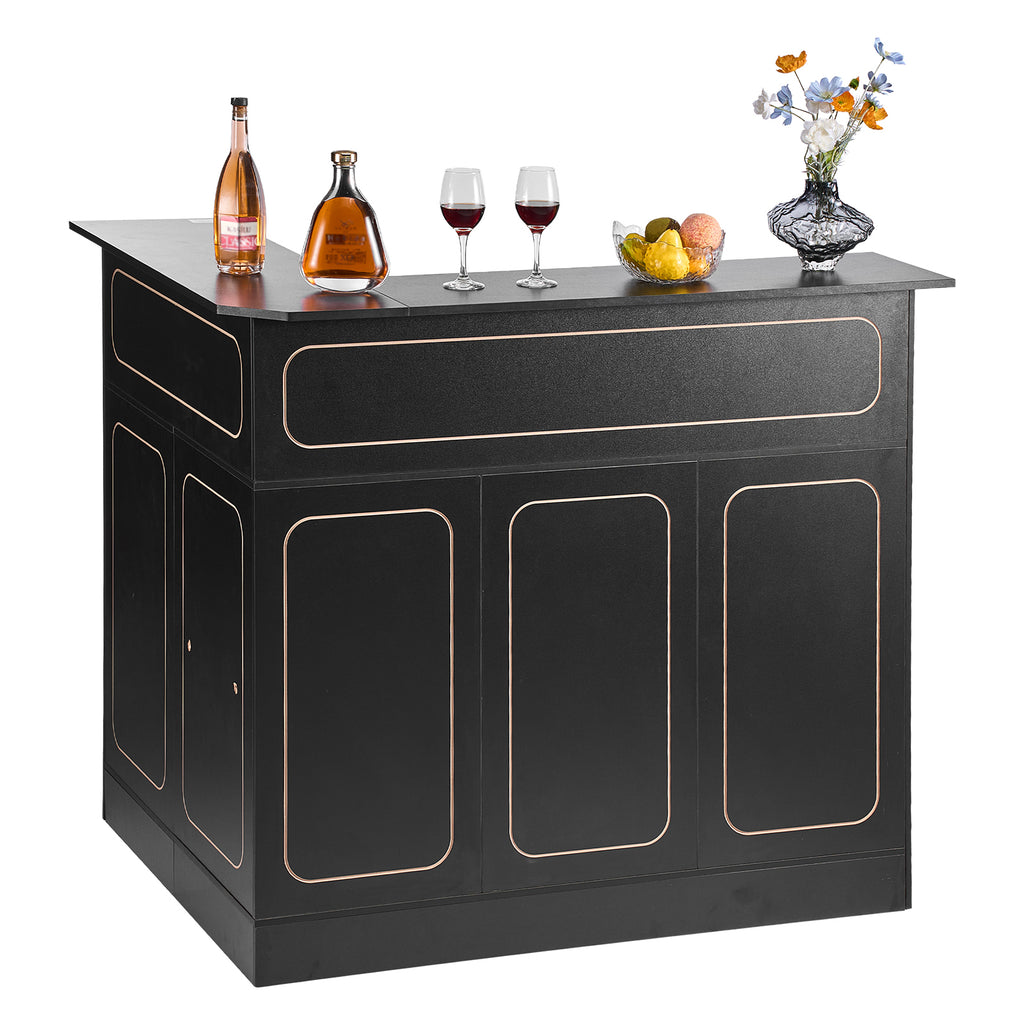 Home Bar Unit, L-Shaped Wine Bar Cabinet Table 4-Tier with Storage Shelves,  Wine Glass Holder, 300 lbs Max Capacity, Wood Liquor Cabinet for Home, Kitchen, Living Room, Pub, Basement, Black - Grand Goldman Shop