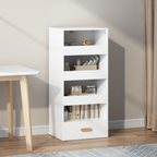 4-Tier Freestanding Bookshelf with 3 Sliding Drawers and 1 Bottom Drawer in White, Engineered Wood - Grand Goldman