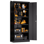 71'H Metal Garage Storage Cabinet, Black Tool Steel Locking Cabinet with Doors and 4 Shelves, Tall Cabinets for Garage Storag