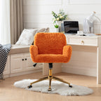 Stylish A&A Furniture Office Chair, Artificial Rabbit Hair with Golden Metal Base, Adjustable Swivel Desk Chair, Orange - Ava