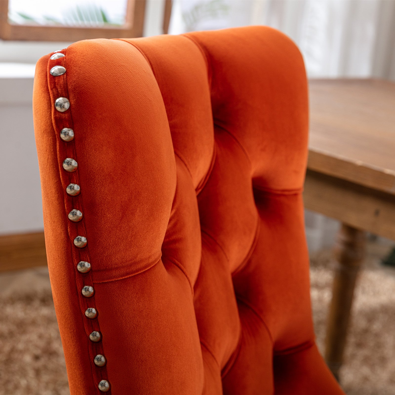 Nikki Collection Modern, High-end Tufted Solid Wood Contemporary Velvet Upholstered Dining Chair with Wood Legs Nailhead Trim 2-Pcs Set, Orange, SW2001OG - Grand Goldman Shop