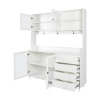 63' W Large Kitchen Hutch Cabinet, Freestanding Pantry Cabinets Storage Kitchen Cupboard with 4 Doors, 4 Drawers & Microwave Shelf, White - Grand Goldman Shop