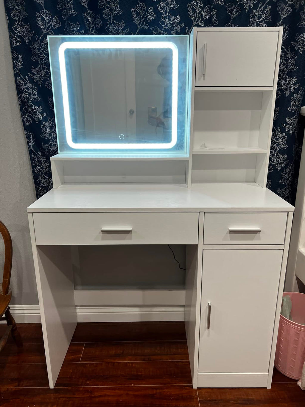 Vanity Desk with Mirror and LED Light Strip,Dressing Table with Large Drawer, 3 Level Storage Dresser & 3 Lighting Modes Adjustable Brightness, Suitable for Bedroom(Rose Pink) - Grand Goldman Shop