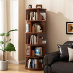 5 Tier Rotating Bookshelf, 360° Display Round Spinning Bookshelf, Space-Saving, Small Space Rotating Bookshelf Tower for Bedroom, Living Room, Home, Office, Walnut - Grand Goldman Shop