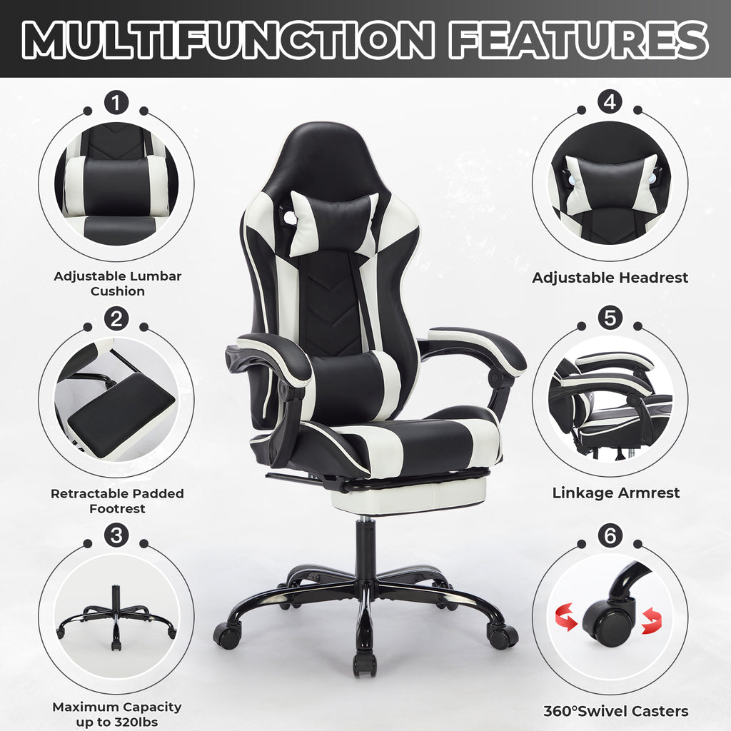 Gaming Chair with Footrest, Ergonomic Computer Chair with Headrest and Lumbar Support, Breathable Material Height Adjustable 