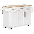 K&K 59.3' Kitchen Island with Storage 2 Pull Out Cabinet Organizers & Rubber Wood Drop Leaf, Rolling Kitchen Island with Trash Can Storage, Power Outlet, Spice & Towel Rack for Kitchen, Dining, White - Grand Goldman Shop