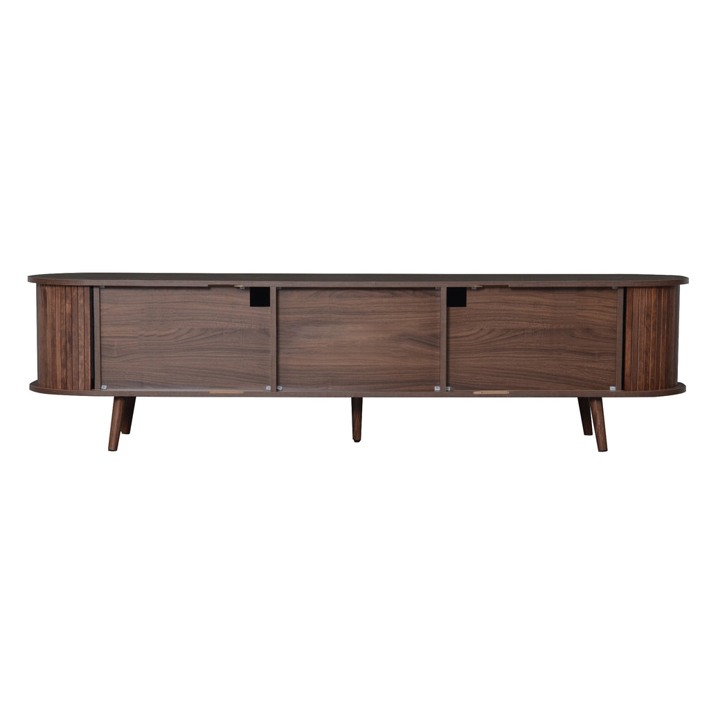 Mid-Century Modern TV Stand for 80' TV, Entertainment Center with Storage in Dark Brown, Solid Wood and MDF Construction, 70.8' L x 15.5' W x 18.1' H - Grand Goldman Shop