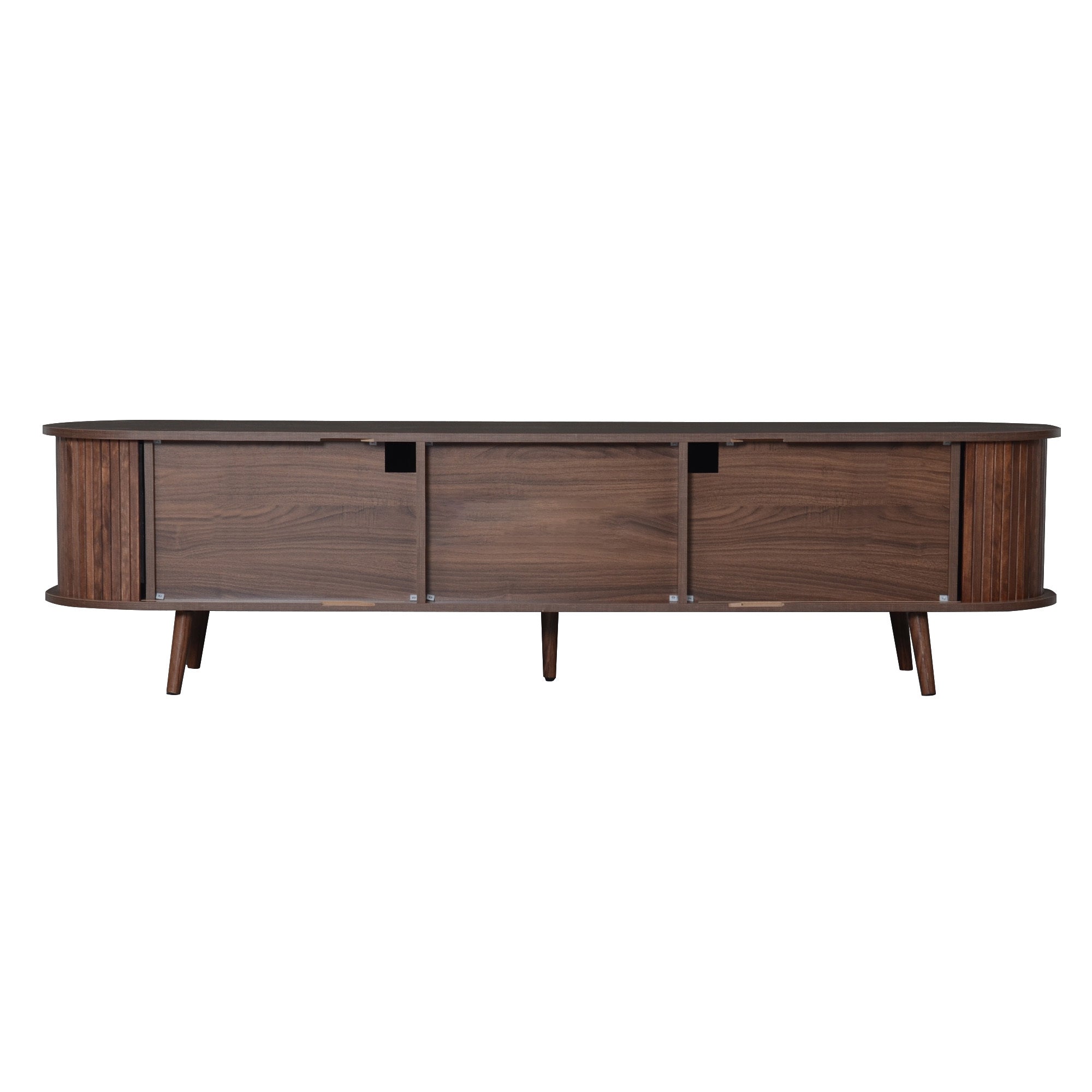 Mid-Century Modern TV Stand for 80' TV, Entertainment Center with Storage in Dark Brown, Solid Wood and MDF Construction, 70.8' L x 15.5' W x 18.1' H - Grand Goldman Shop