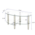 Modern Transparent Oval Glass Coffee Table with Oak Wood Legs, 3-Layer Design for Living Room - Grand Goldman Shop