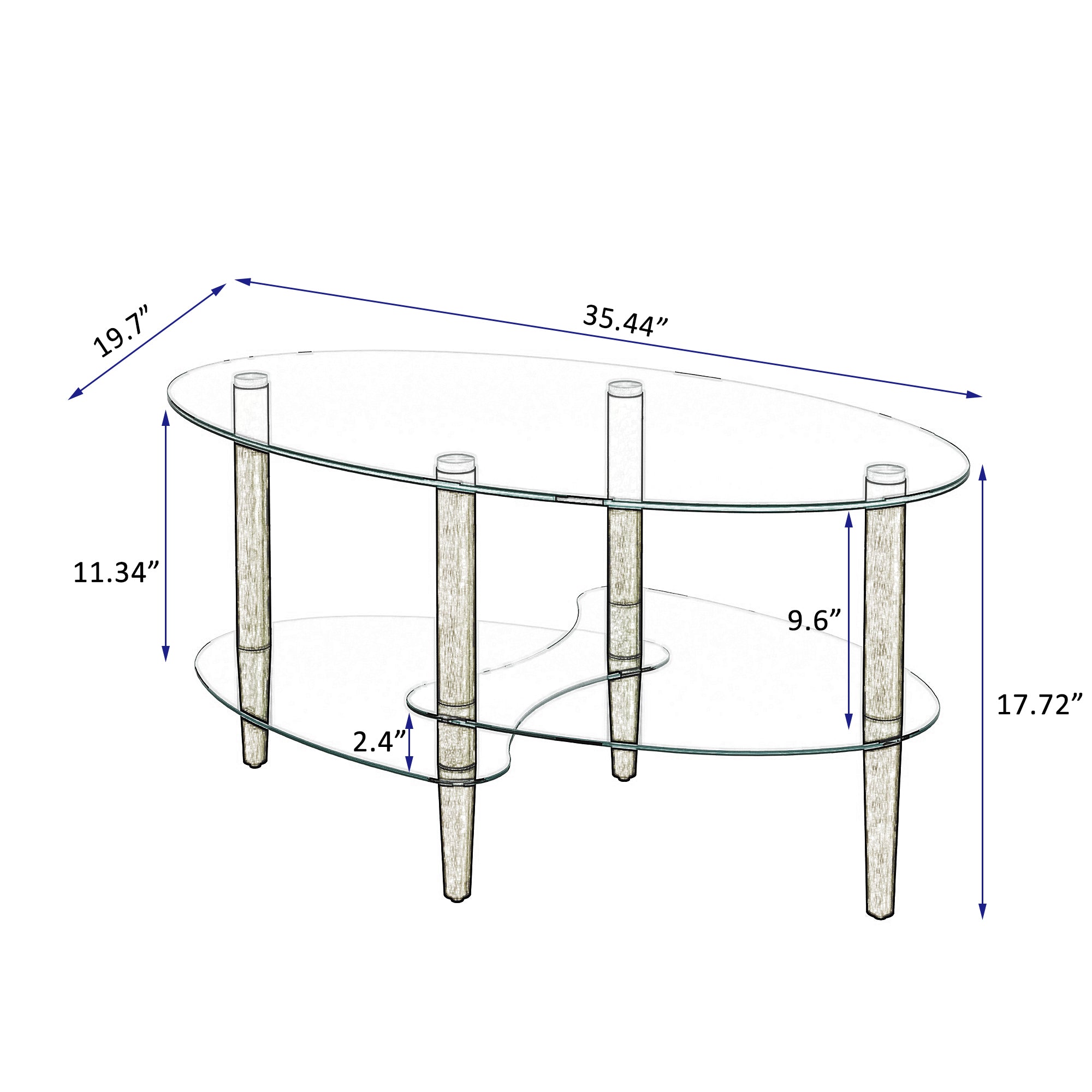 Modern Transparent Oval Glass Coffee Table with Oak Wood Legs, 3-Layer Design for Living Room - Grand Goldman Shop