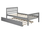 Twin Bed with Trundle, Platform Bed Frame with Headboard and Footboard, for Bedroom Small Living Space,No Box Spring Needed,Grey - Grand Goldman Shop