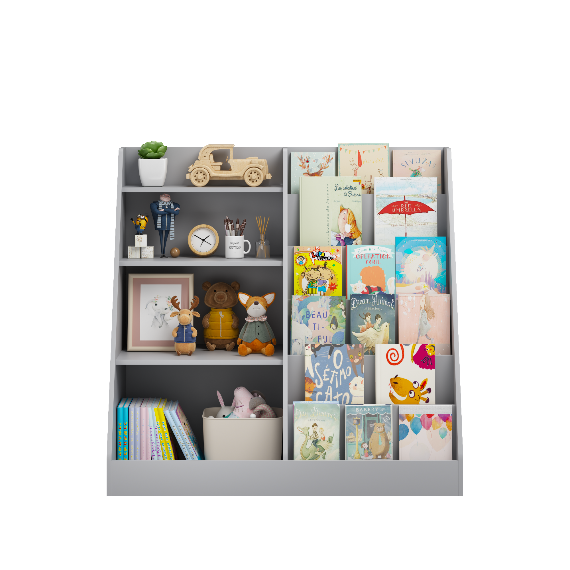 Kids Bookshelf and Toy Storage Organizer, Multifunctional 4 Tier Wooden Kids Book Shelf with  Bookcase Display Stand in Kids 